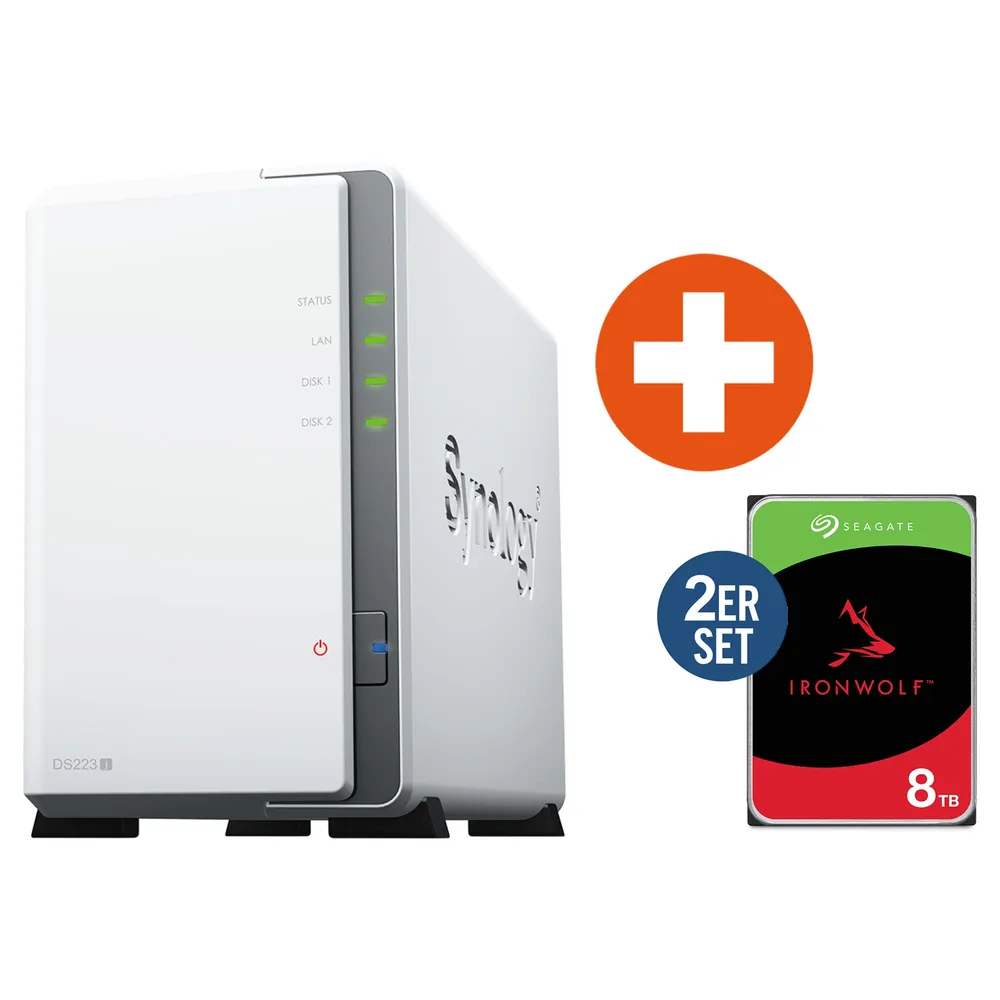 Synology Diskstation DS223j NAS System 2-Bay inkl. 2x 8 TB Seagate  ST8000VN004