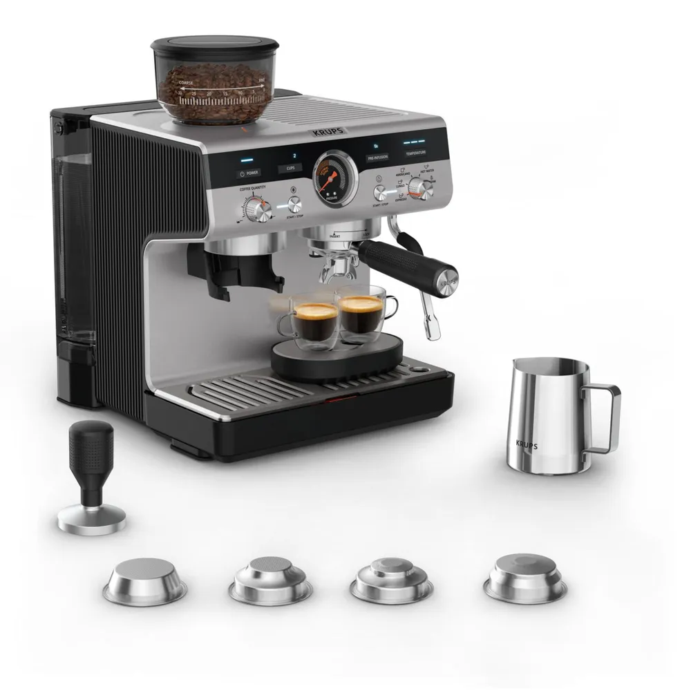 Krups XP801T Precision Siebträgermaschine 1550 Watt Schwarz Edelstahl