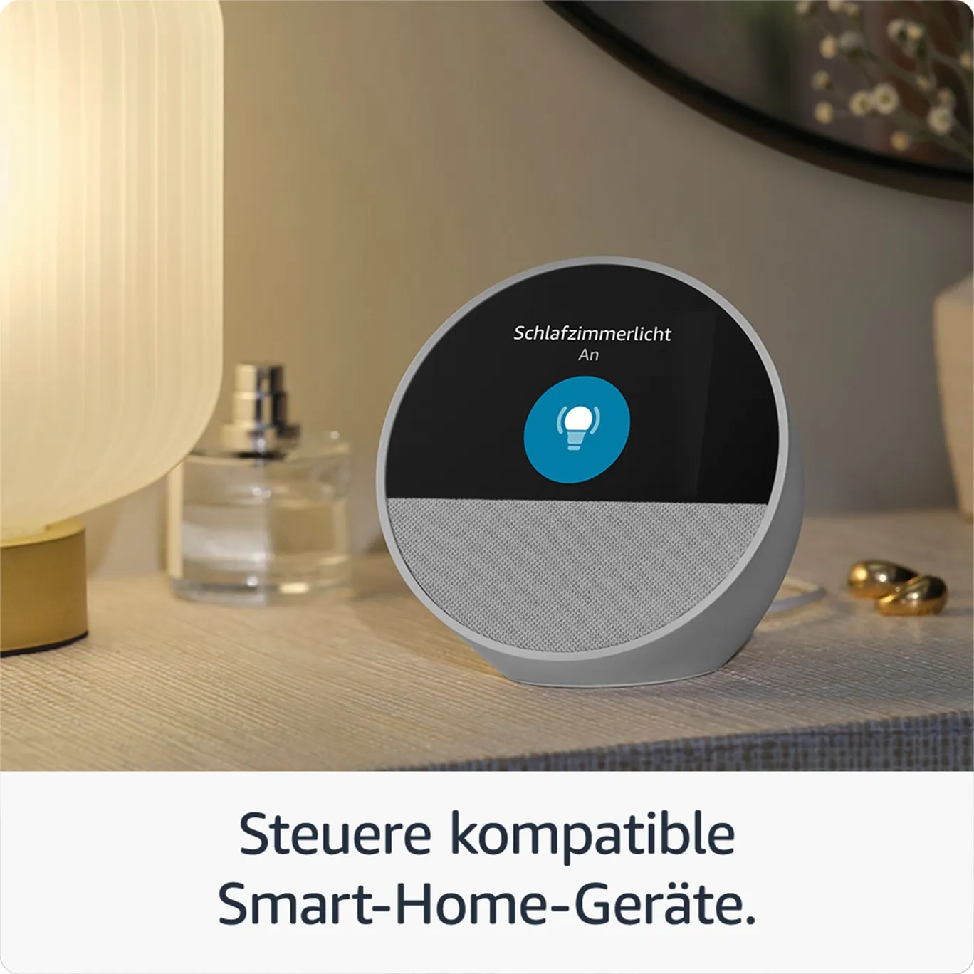 Amazon Echo Spot (2024) Smart Clock mit sattem Klang und Alexa weiß