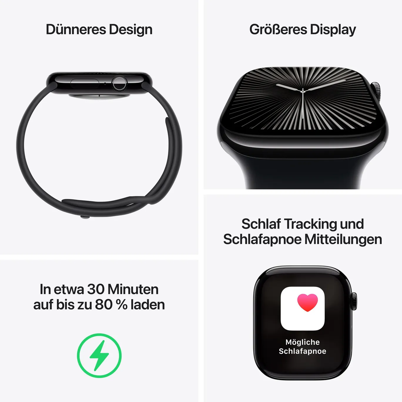 Apple Watch Series 10 GPS 42mm Aluminium Jet Black Sportarmband schwarz M L