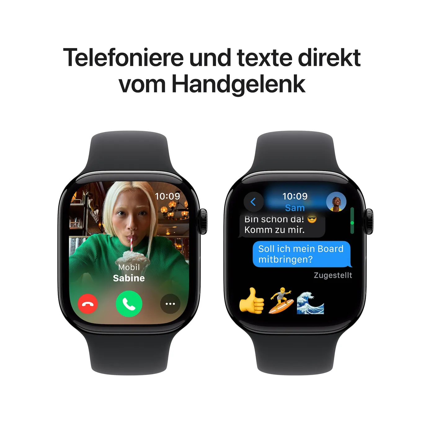 Apple Watch Series 10 GPS 46mm Aluminium Diamantschwarz Sportarmband schwarz M L