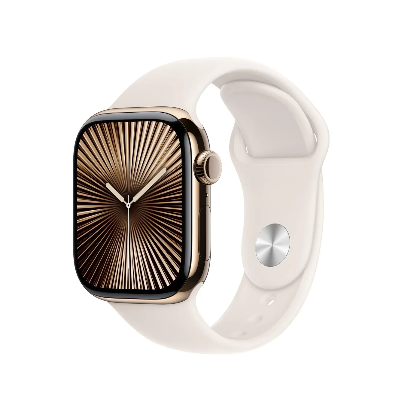 Apple Watch Series 10 LTE 42mm Gold Titangehause mit Starlight Sportarmband M L