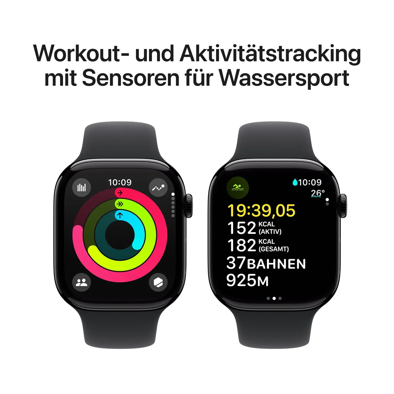 Apple Watch Series 10 LTE 46mm Jet Black Aluminiumgehause mit schwarzem Sportarmband S M