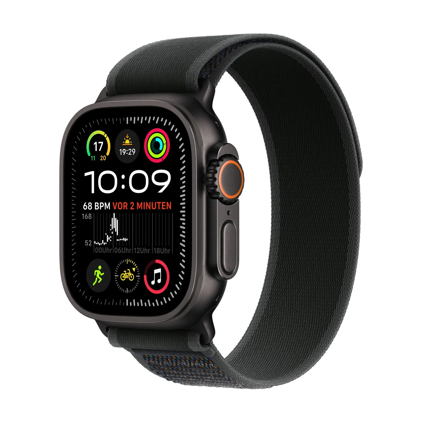 Apple Watch Ultra 2 LTE 49mm schwarzes Titan Gehause mit schwarzem Trail Armband S M