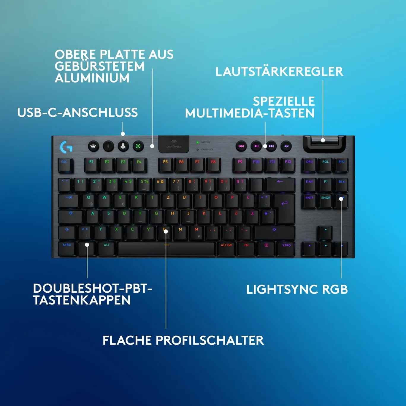 Logitech G915 X LIGHTSPEED TKL, Linear-Switches, Schwarz, Tri-Mode