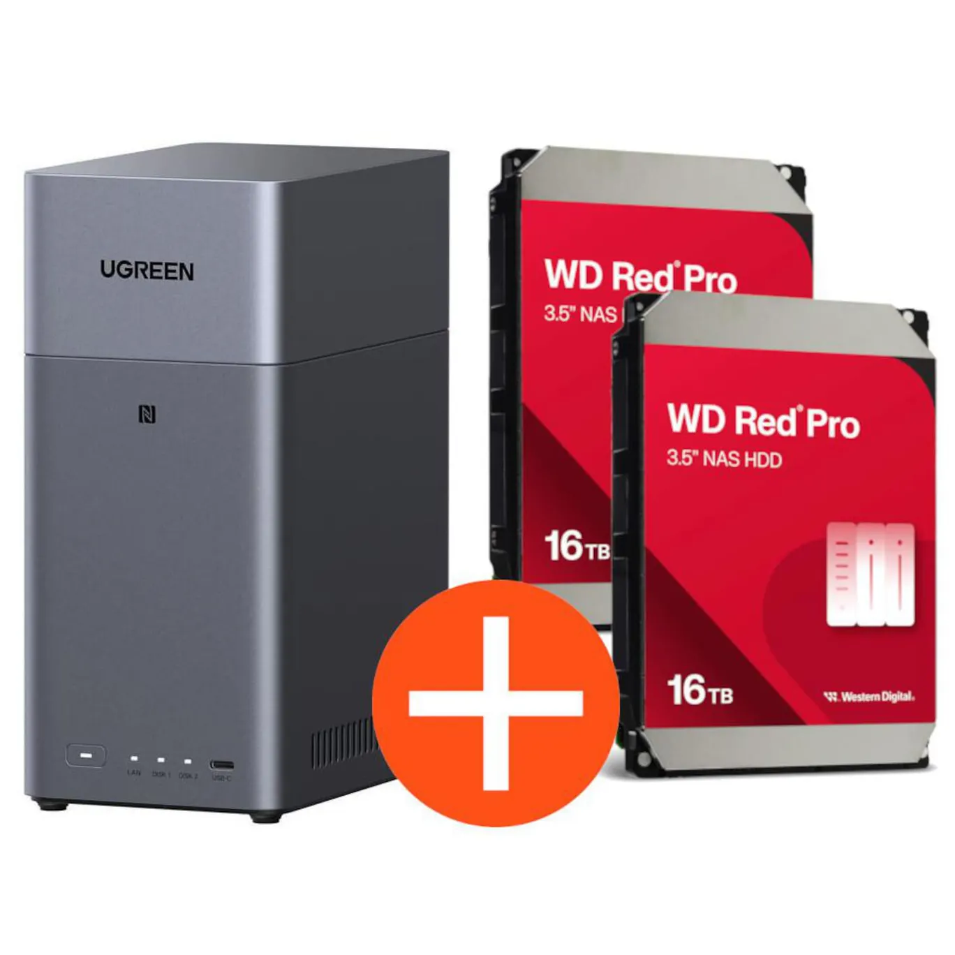 UGREEN NASync DH2300 NAS System 2-Bay 32TB inkl. 2x WD WD161KFGX
