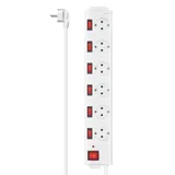 Hama 00223159 Steckdosenleiste, 6-fach, Überspannungsschutz, Schalter, 1,4 m, Weiß einzeln schaltbar