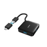 Hama 00200116 USB-Hub, 4 Ports, USB 3.2 Gen1, 5 Gbit/s, inkl. USB-C Adapter