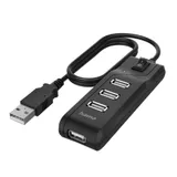 Hama 00200118 USB-Hub, 4 Ports, USB 2.0, 480 Mbit/s, Schwarz mit Einschalter