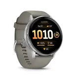 Garmin Venu® 4 - 45 mm Schwarz/Silber mit Schnellwechsel-Silikon-Armband 22 mm Grau