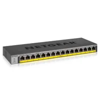 NETGEAR GS116LP PoE Switch 16 Port Gigabit Ethernet LAN Switch mit 16x PoE+ 76W (Plug-and-Play Netzwerk Switch PoE 16 Ports, lüfterlos, 19 Zoll Rack-Montage), Schwarz