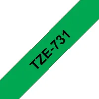 Brother TZe-731 Schriftband, schwarz auf grün, 12mm x 8m, selbstklebend