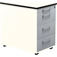 Schubladencontainer auf Rollen, 573x600mm, 3 Schubl., reinweiß/alusilber/weiß