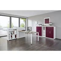 Hochauszugschrank, Thekenelement rechts stehend, H 1025mm, reinweiß/schilfgrün