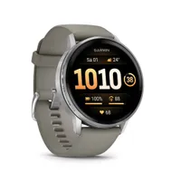 Garmin Venu® 4 - 45 mm Schwarz/Silber mit Schnellwechsel-Silikon-Armband 22 mm Grau