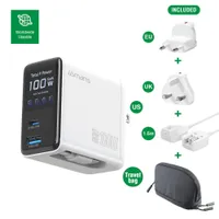 4smarts GaN Flex Screen AI 100W Ladegerät  2 USB-C+1 USB-A Travel Edition weiß