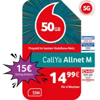 Vodafone Prepaid  CallYa M | 15 EUR Startguthaben | 1 Monat 50GB | 5G-Netz