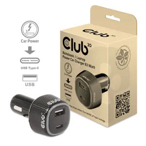 Club 3D NoteBook/Laptop 12V KFZ-Ladegerät 63 Watt USB-A/USB-C