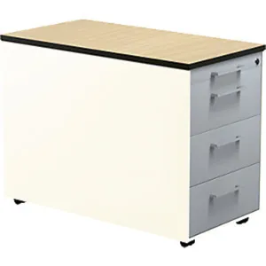 Schubladencontainer auf Rollen, 573x800mm, 3 Schubl., reinweiß/alusilber/Ahorn