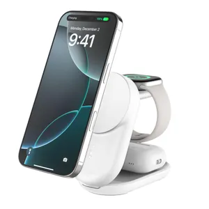 Belkin UltraCharge faltbare magnetische 3-in-1-Ladestation mit Qi2 25W weiß, rund