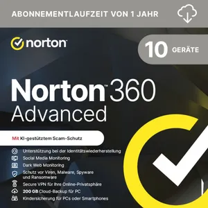 Norton 360 Advanced 200GB | 10 Geräte | Download & Produktschlüssel