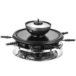 Unold 48726 Raclette Multi 4 in 1 Fondue Grill 1.300 Watt schwarz/silber Naturstein