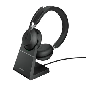 Jabra Evolve2 65 MS Stereo-Headset Schwarz, kabellos, Bluetooth, Link 390a Adapter, inkl. Ladestation, Microsoft Teams zertifiziert