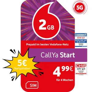 Vodafone Prepaid CallYa Start | 5 EUR Startguthaben | 1 Monat 2GB | 5G-Netz