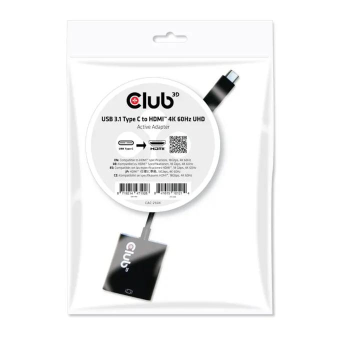 Club 3D USB 3.1 Adapter Typ-C zu HDMI 2.0 UHD 4K 60Hz aktiv schwarz CAC-2504
