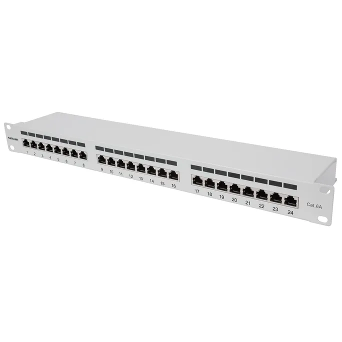 24-Port Cat6a Patchpanel, geschirmt, 24 Ports, FTP, 1 HE, Klemmleisten mit 90°