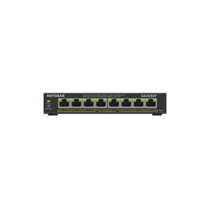 Netgear GS308EP PoE Switch 8 Port Gigabit Ethernet LAN Switch PoE+ 62W Plus (Managed Netzwerk Switch PoE mit IGMP Snooping, QoS, VLAN, lüfterloses Metallgehäuse)