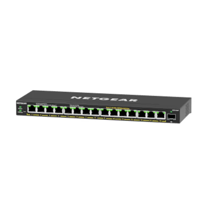 NETGEAR GS316EP Switch 16 Port Gigabit Ethernet LAN PoE Switch Plus (mit 15x PoE+ 180W & 1x SFP, Managed Netzwerk Switch mit IGMP Snooping, QoS, VLAN, lüfterlos)