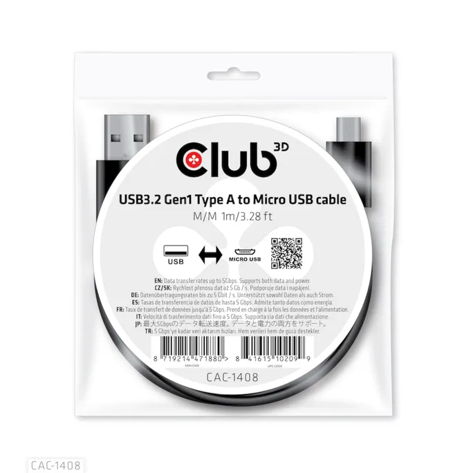 Club 3D USB 3.2 Typ-A auf micro USB Kabel 1m St./St. schwarz
