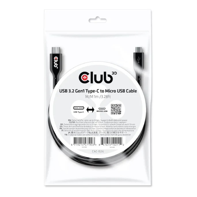 Club 3D USB 3.2 Gen1 Typ-C auf Micro USB Kabel 1m St./St. schwarz