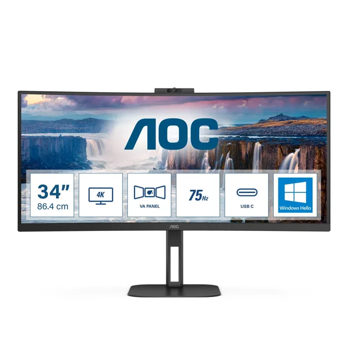 AOC CU34V5CW 86,4cm (34“) WQHD VA Monitor Curved 21:9 HDMI/DP/USB-C PD65W 100Hz Webcam