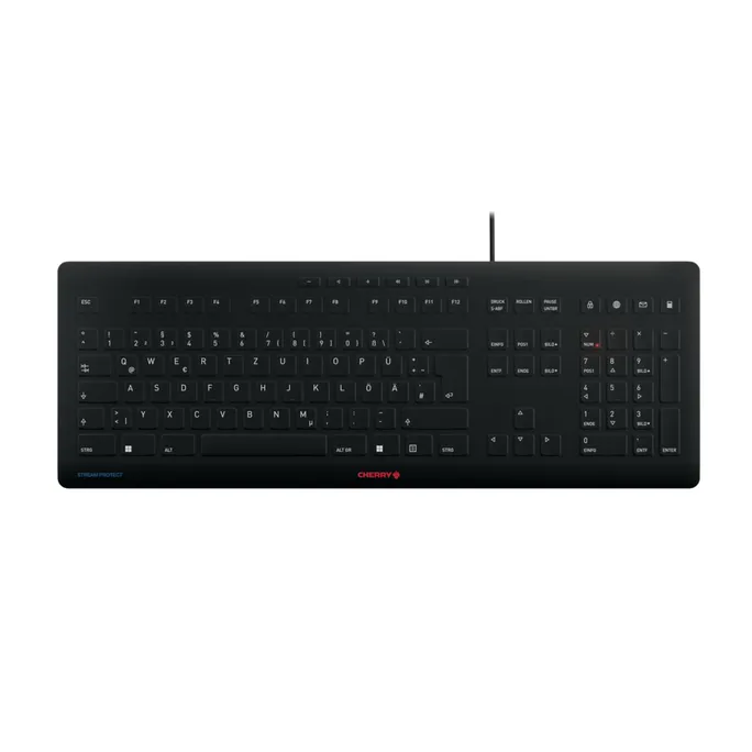 Cherry STREAM PROTECT Tastatur kabelgebunden, Schwarz