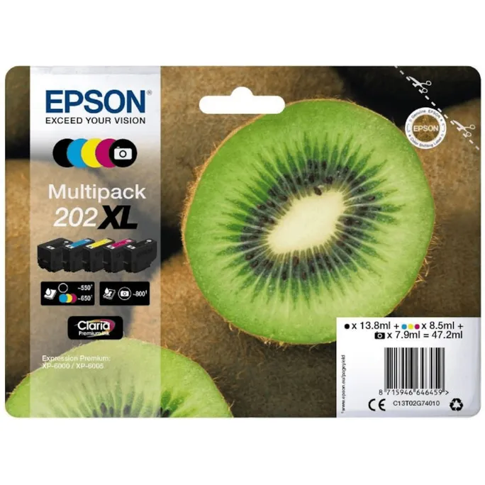 Epson C13T02G74010 Druckerpatronen Multipack 202XL Schwarz, Cyan, Magenta, Gelb