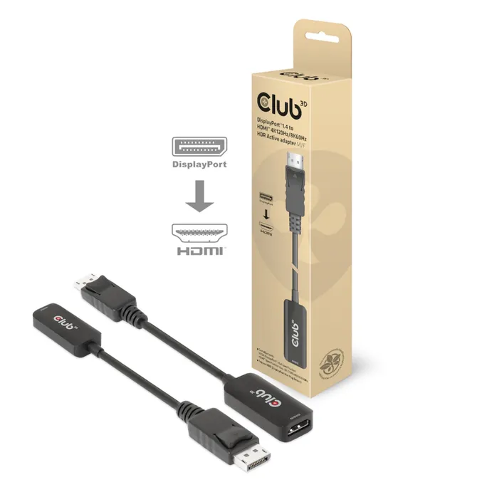 Club 3D DisplayPort 1.4 auf HDMI 4K120Hz/8K60Hz HDR-Aktiv-Adapter St./B 0,1m