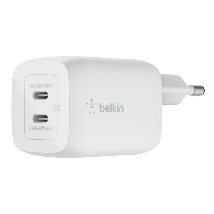 Belkin 65W Dual USB-C Ladegerät, Power Deliver, PPS, weiß, universal