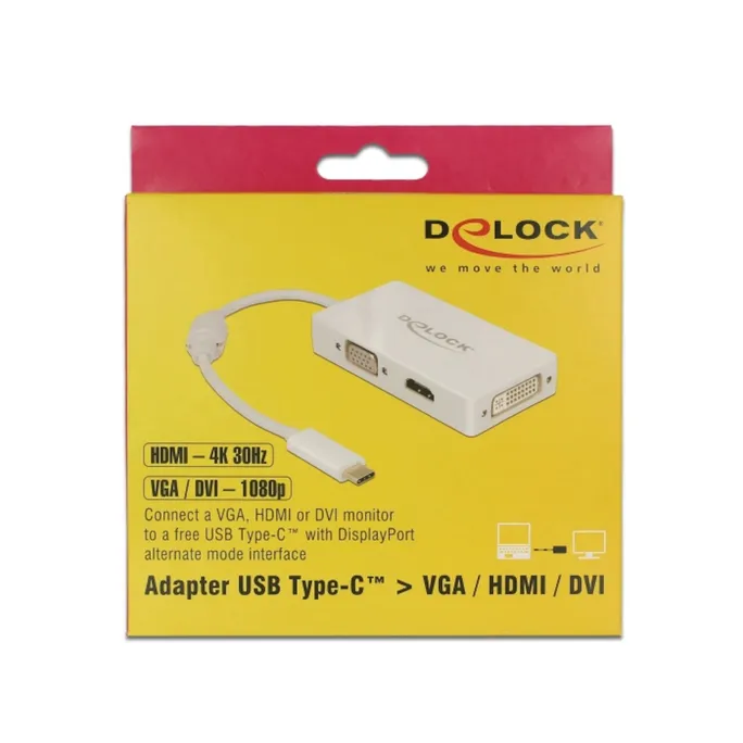 Delock Adapter USB Type-C™ Stecker  VGA / HDMI / DVI Buchse weiß
