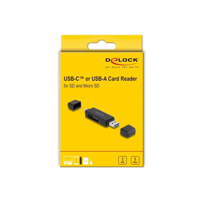 Delock Card Reader SuperSpeed USB 5 Gbps USB Type-C™ / Typ-A für SD und Micro SD