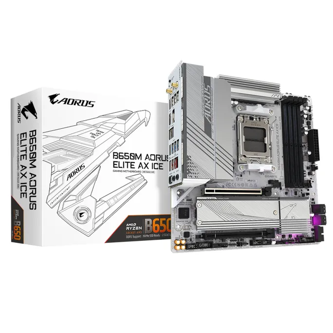 GIGABYTE B650M AORUS ELITE AX ICE mATX Mainboard Sockel AM5 HDMI/DP/USB-C/WIFI6E