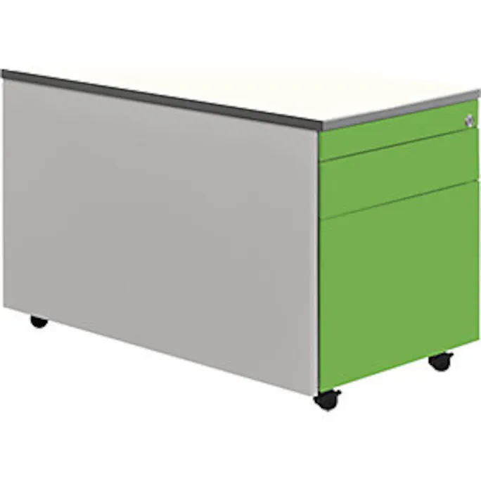 Schubladencontainer, Rollen, 529x800, 1 Materialschub, 1 Hängereg, alu/grün/weiß