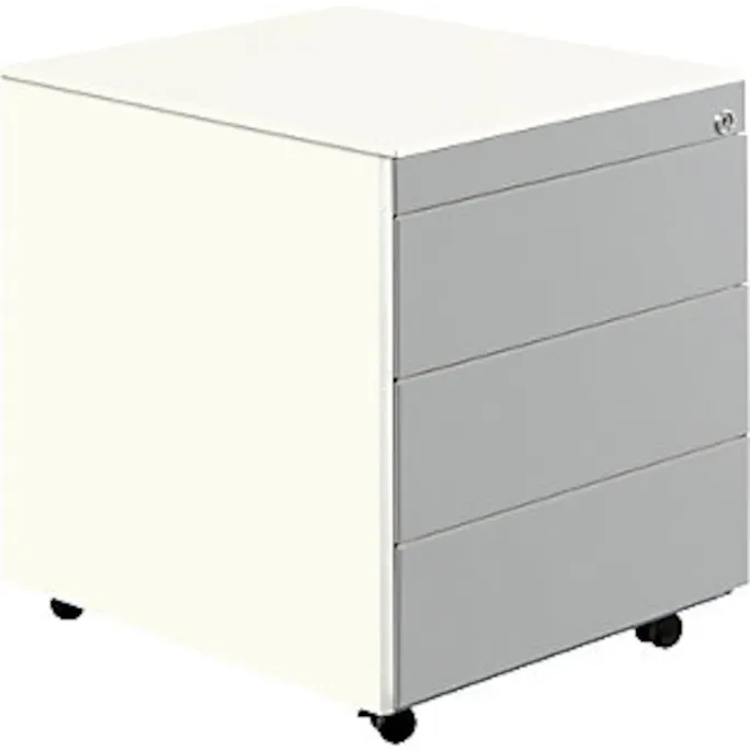 Schubladencontainer mit Rollen, 570x600, Stahlpl., 3 Schubl. weiß/alu
