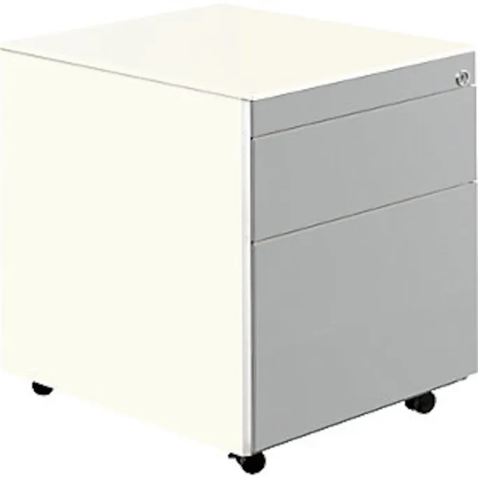Schubladencontainer mit Rollen, 570x600, 1 Materialschub, 1 Hängereg, weiß/alu
