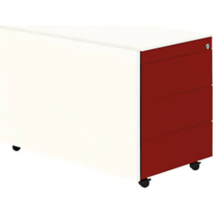 Schubladencontainer mit Rollen, 570x800mm, Stahlplatte, 3xSchublade, weiß/rot