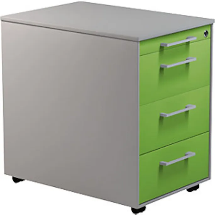 Schubladencontainer auf Rollen, 570x600, 3 Schubl., alusilber/gelbgrün