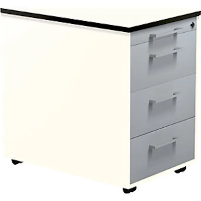 Schubladencontainer auf Rollen, 573x600mm, 3 Schubl., reinweiß/alusilber/weiß