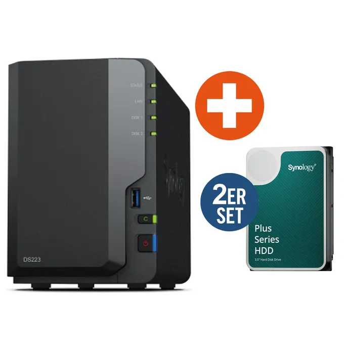 Synology DS223 NAS System 2-Bay 16 TB inkl. 2x 8 TB Synology HDD HAT3320-8T