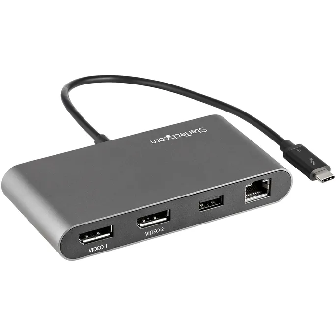 StarTech.com Dual-Monitor Thunderbolt Mini-Dock, 4K 60Hz DisplayPort, Gigabit-Ethernet, 1x USB 5Gbps